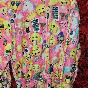 Children's Place Emoji Print Pink Fleece Footless Hoodie Onesie Size Xlarge 14